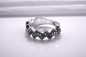 Sterling Silver Ring with Floral Ornament, Handmade Fashion Jewelry - vikingworkshop