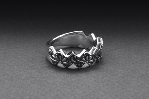 Sterling Silver Ring with Floral Ornament, Handmade Fashion Jewelry - vikingworkshop