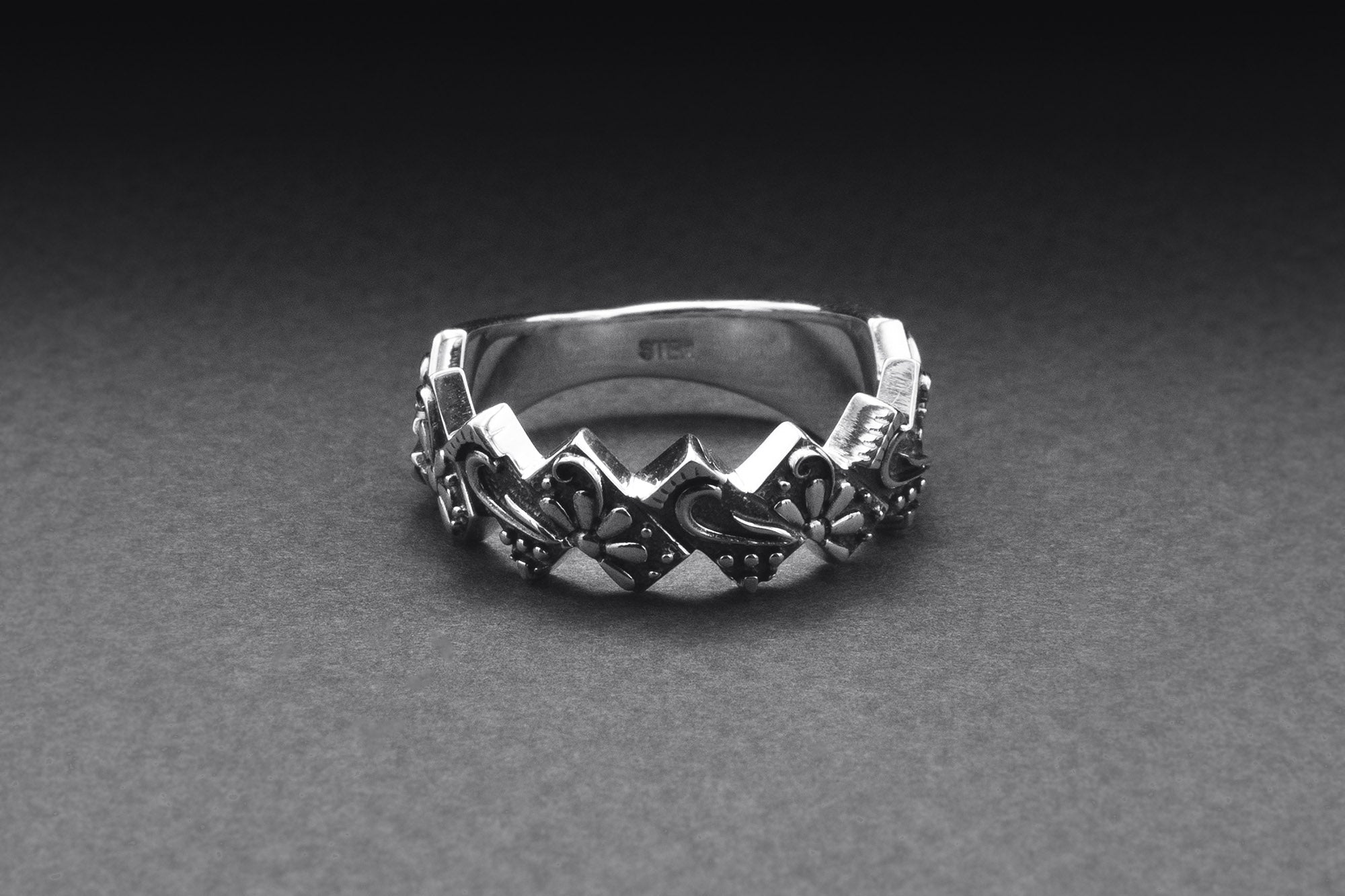 Sterling Silver Ring with Floral Ornament, Handmade Fashion Jewelry - vikingworkshop