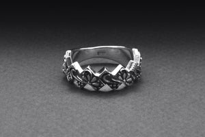 Sterling Silver Ring with Floral Ornament, Handmade Fashion Jewelry - vikingworkshop