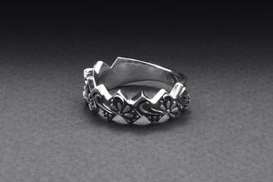 Sterling Silver Ring with Floral Ornament, Handmade Fashion Jewelry - vikingworkshop