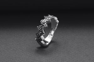 Sterling Silver Ring with Floral Ornament, Handmade Fashion Jewelry - vikingworkshop