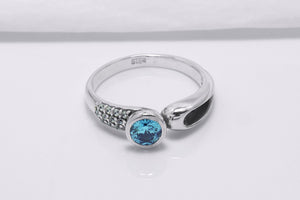 925 Silver Ring with Round Blue Cubic Zirconia fashion, Handcrafted Fashion Jewelry - vikingworkshop