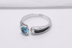 925 Silver Ring with Round Blue Cubic Zirconia fashion, Handcrafted Fashion Jewelry - vikingworkshop