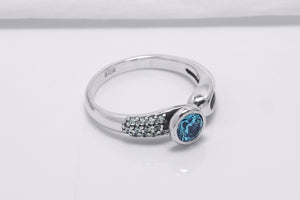 925 Silver Ring with Round Blue Cubic Zirconia fashion, Handcrafted Fashion Jewelry - vikingworkshop