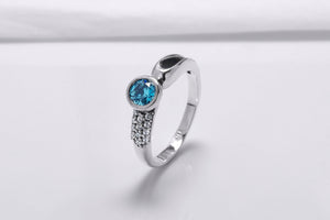 925 Silver Ring with Round Blue Cubic Zirconia fashion, Handcrafted Fashion Jewelry - vikingworkshop