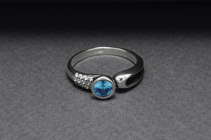 925 Silver Ring with Round Blue Cubic Zirconia fashion, Handcrafted Fashion Jewelry - vikingworkshop