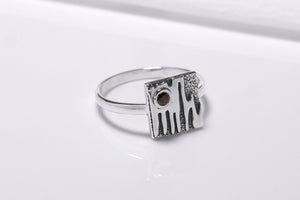 925 Silver Square Ring with Brown Cubic Zirconia and Ornament, Handmade Fashion Jewelry - vikingworkshop