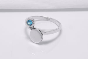 925 Silver Round Ring with Light Blue Cubic Zirconia, Handmade Fashion Jewelry - vikingworkshop