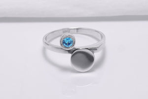 925 Silver Round Ring with Light Blue Cubic Zirconia, Handmade Fashion Jewelry - vikingworkshop