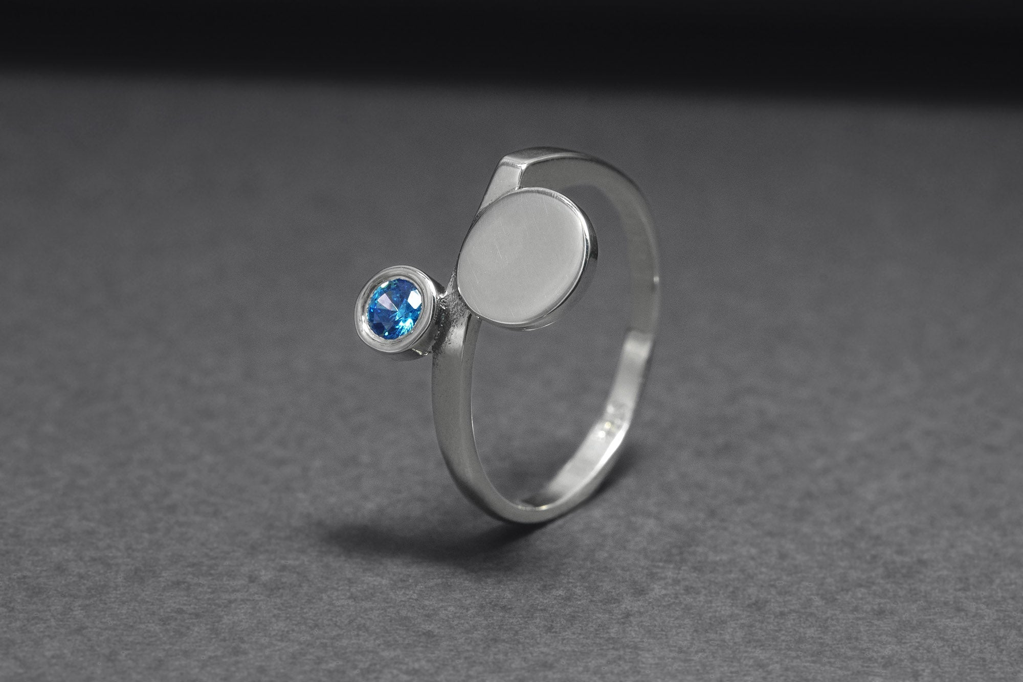 925 Silver Round Ring with Light Blue Cubic Zirconia, Handmade Fashion Jewelry - vikingworkshop