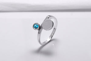 925 Silver Round Ring with Light Blue Cubic Zirconia, Handmade Fashion Jewelry - vikingworkshop