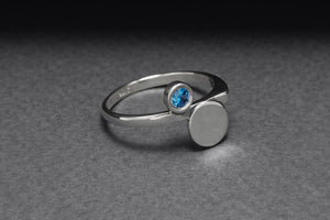 925 Silver Round Ring with Light Blue Cubic Zirconia, Handmade Fashion Jewelry - vikingworkshop