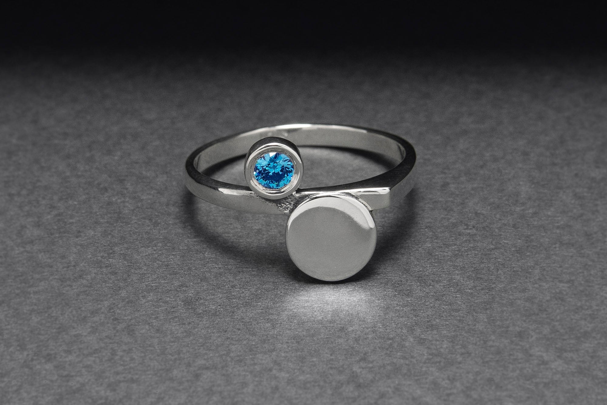 925 Silver Round Ring with Light Blue Cubic Zirconia, Handmade Fashion Jewelry - vikingworkshop