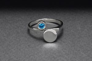 925 Silver Round Ring with Light Blue Cubic Zirconia, Handmade Fashion Jewelry - vikingworkshop