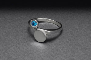 925 Silver Round Ring with Light Blue Cubic Zirconia, Handmade Fashion Jewelry - vikingworkshop