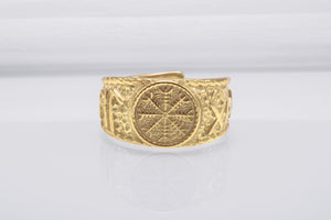 14K Gold Black Sun Ring with HAIL ODIN Runes Viking Jewelry - vikingworkshop