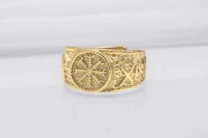 14K Gold Black Sun Ring with HAIL ODIN Runes Viking Jewelry - vikingworkshop