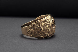 14K Gold Black Sun Ring with Mammen Ornament Viking Jewelry - vikingworkshop