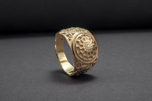 14K Gold Black Sun Ring with Mammen Ornament Viking Jewelry - vikingworkshop