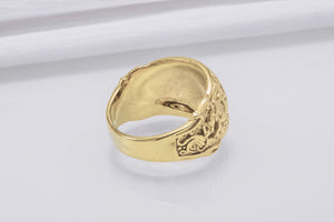 14K Gold Black Sun Ring with Mammen Ornament Viking Jewelry - vikingworkshop