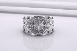 950 Platinum Compass Symbol with Anchor and Chain, Unique Sailor's Ring - vikingworkshop