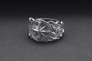 950 Platinum Compass Symbol with Anchor and Chain, Unique Sailor's Ring - vikingworkshop