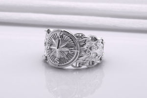 950 Platinum Compass Symbol with Anchor and Chain, Unique Sailor's Ring - vikingworkshop