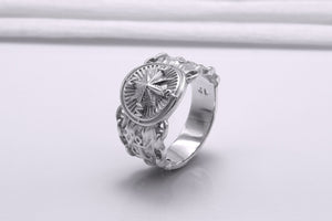 950 Platinum Compass Symbol with Anchor and Chain, Unique Sailor's Ring - vikingworkshop