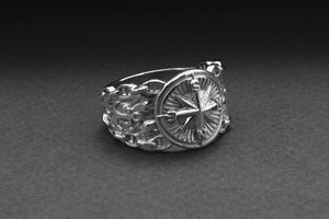 950 Platinum Compass Symbol with Anchor and Chain, Unique Sailor's Ring - vikingworkshop