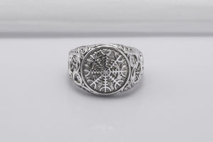 950 Platinum Helm of Awe Symbol with Urnes Style, Handcrafted Norse Ring - vikingworkshop