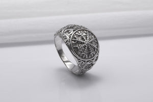 950 Platinum Helm of Awe Symbol with Urnes Style, Handcrafted Norse Ring - vikingworkshop