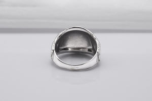 950 Platinum Helm of Awe Symbol with Urnes Style, Handcrafted Norse Ring - vikingworkshop