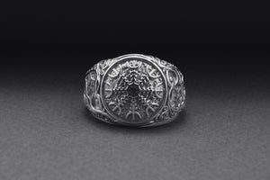 950 Platinum Helm of Awe Symbol with Urnes Style, Handcrafted Norse Ring - vikingworkshop