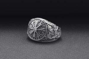 950 Platinum Helm of Awe Symbol with Urnes Style, Handcrafted Norse Ring - vikingworkshop