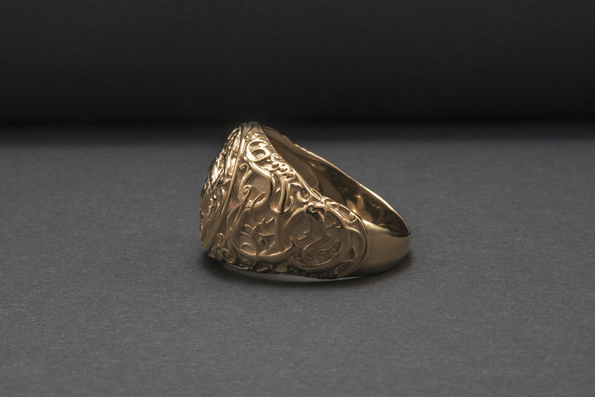 Jormungandr Symbol with Urnes Style Gold Norse Ring - vikingworkshop