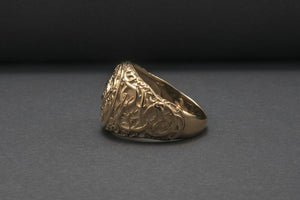 Jormungandr Symbol with Urnes Style Gold Norse Ring - vikingworkshop