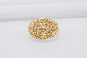 Jormungandr Symbol with Urnes Style Gold Norse Ring - vikingworkshop