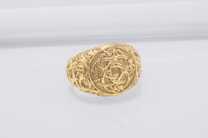 Jormungandr Symbol with Urnes Style Gold Norse Ring - vikingworkshop