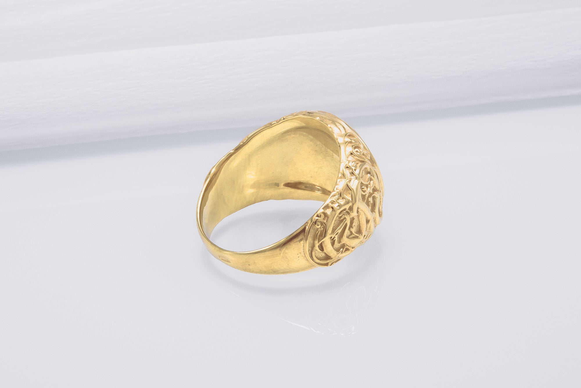 Jormungandr Symbol with Urnes Style Gold Norse Ring - vikingworkshop