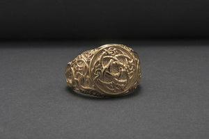 Jormungandr Symbol with Urnes Style Gold Norse Ring - vikingworkshop