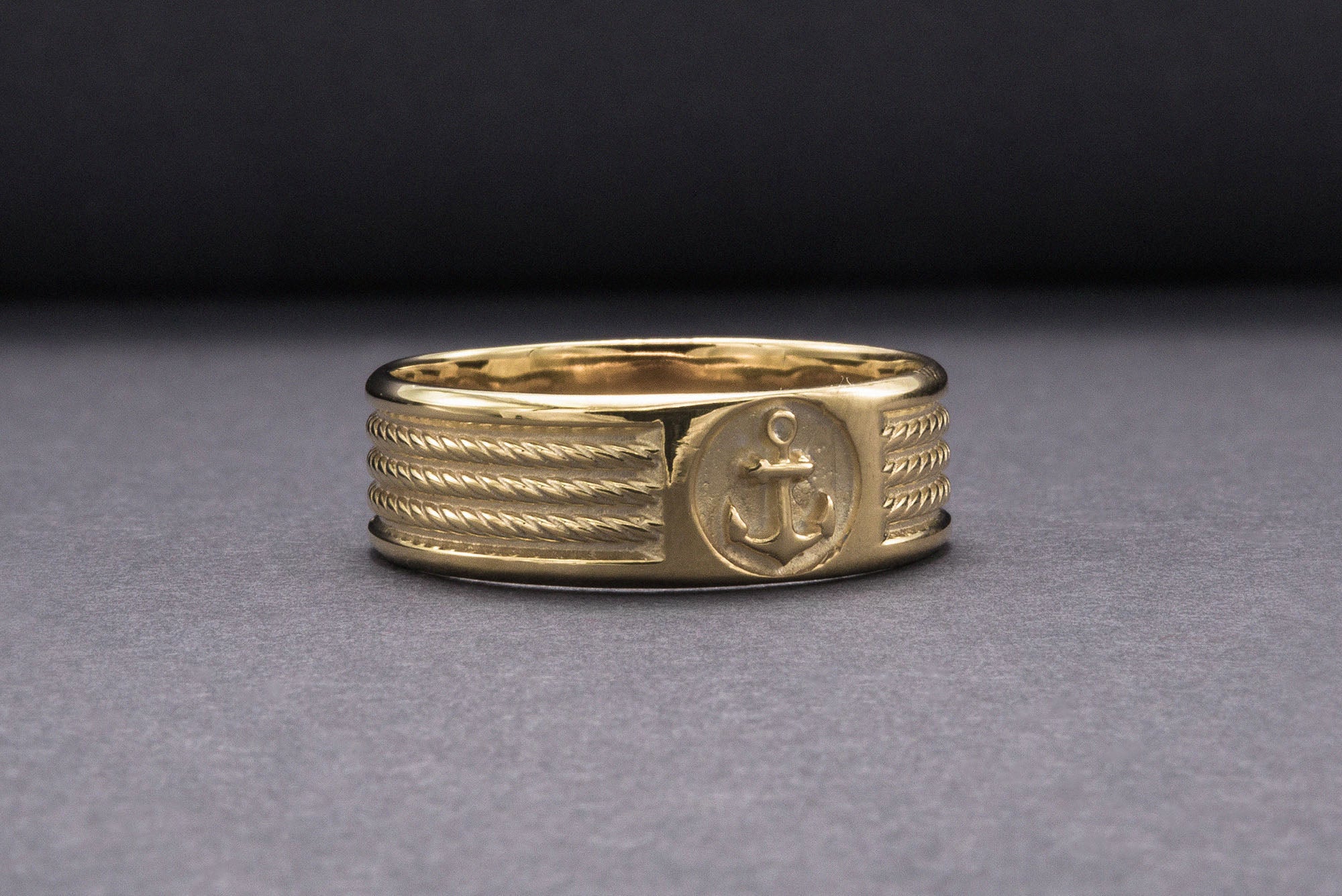 Ring with Anchor Symbol Ornament Style Gold Jewelry - vikingworkshop