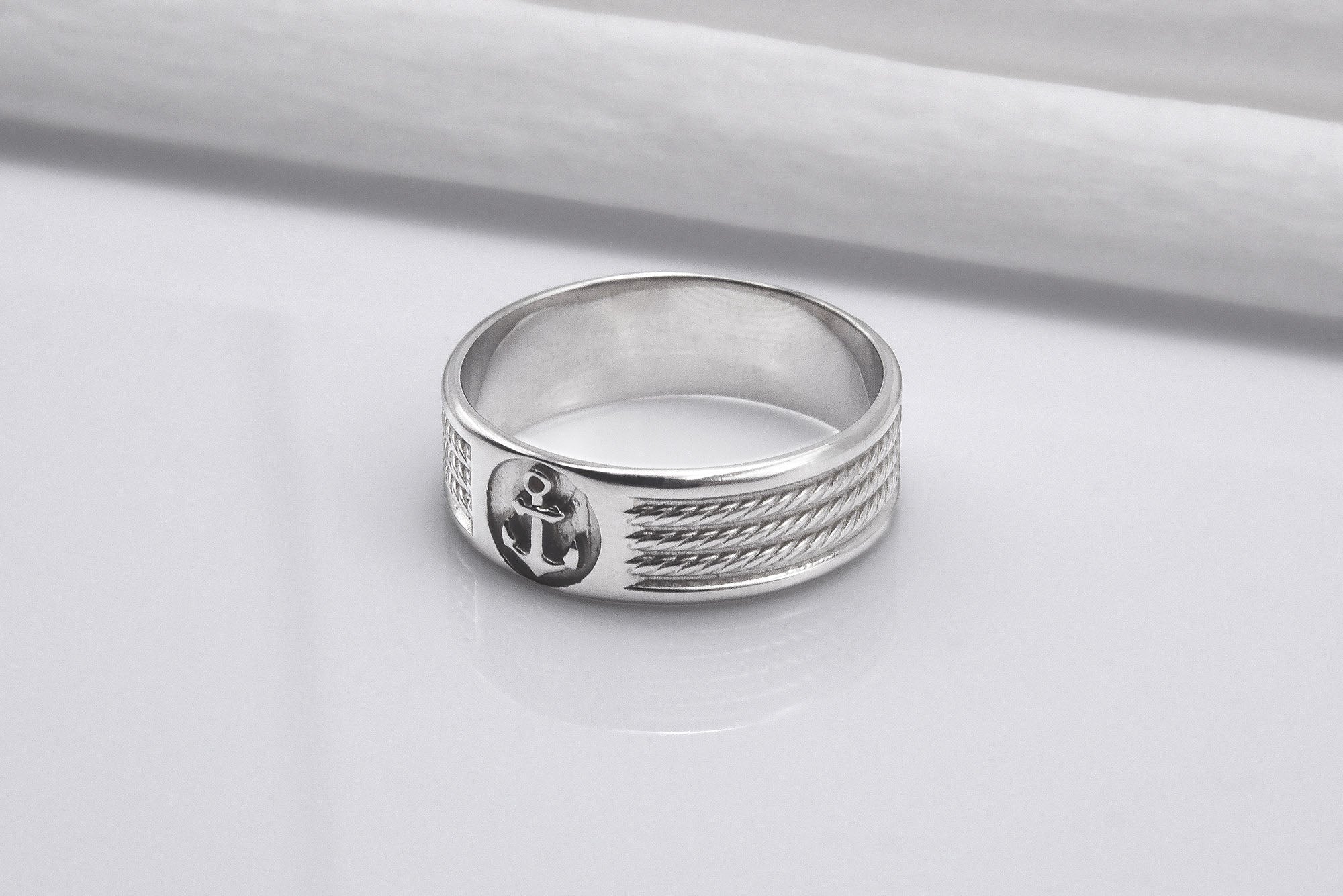 950 Platinum Ring with Anchor Symbol Ornament Style, Handcrafted Sailor's Jewelry - vikingworkshop