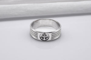 950 Platinum Ring with Anchor Symbol Ornament Style, Handcrafted Sailor's Jewelry - vikingworkshop