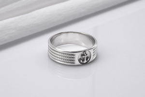 950 Platinum Ring with Anchor Symbol Ornament Style, Handcrafted Sailor's Jewelry - vikingworkshop