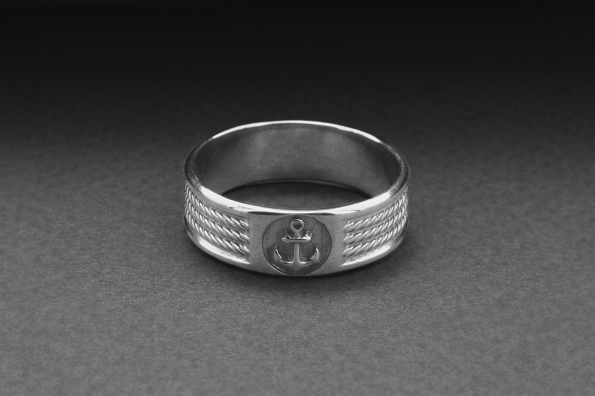 950 Platinum Ring with Anchor Symbol Ornament Style, Handcrafted Sailor's Jewelry - vikingworkshop