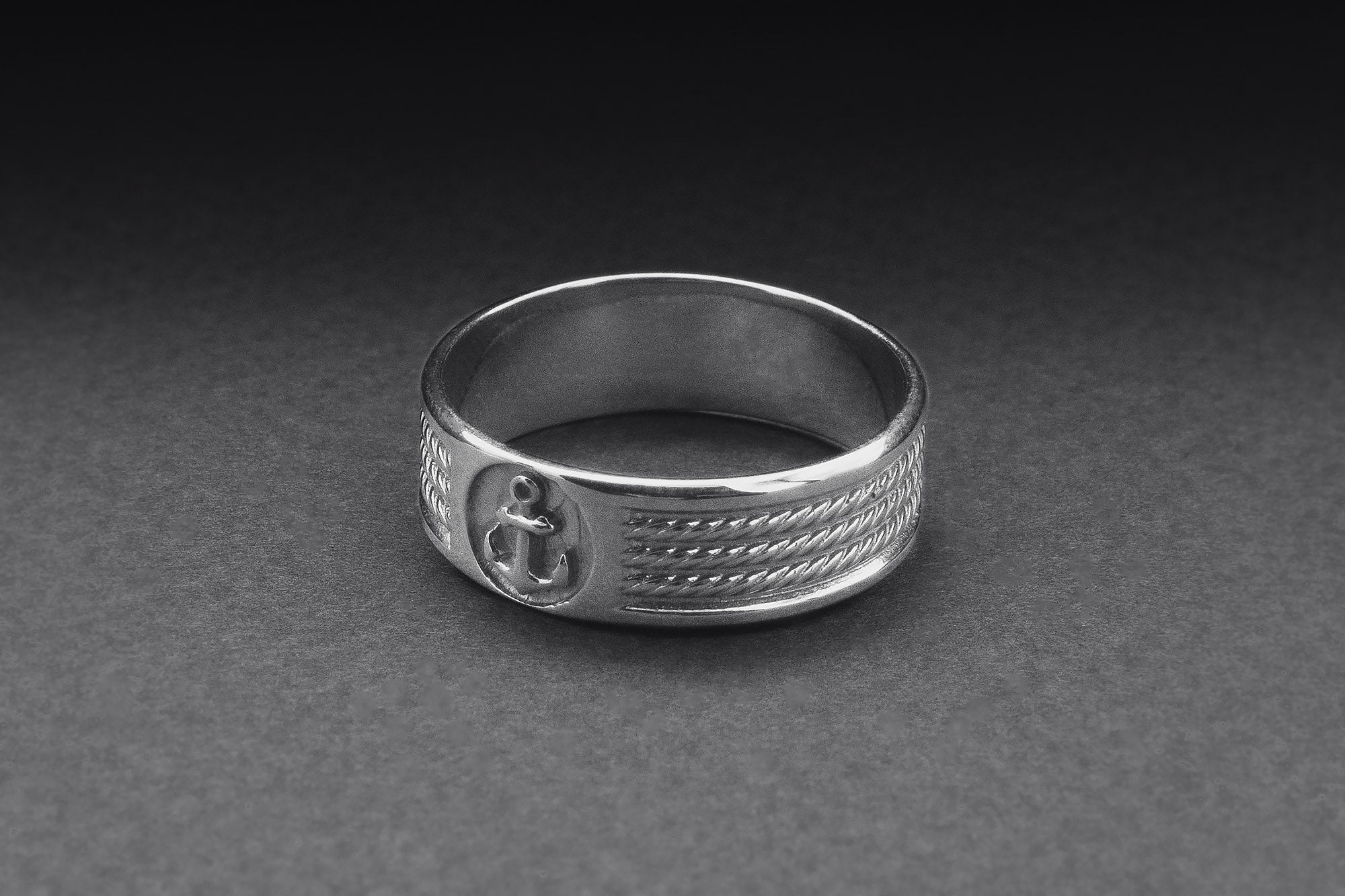 950 Platinum Ring with Anchor Symbol Ornament Style, Handcrafted Sailor's Jewelry - vikingworkshop