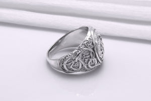 950 Platinum Odin Raven Symbol Ring with Urnes Style, Handcrafted Viking Jewelry - vikingworkshop