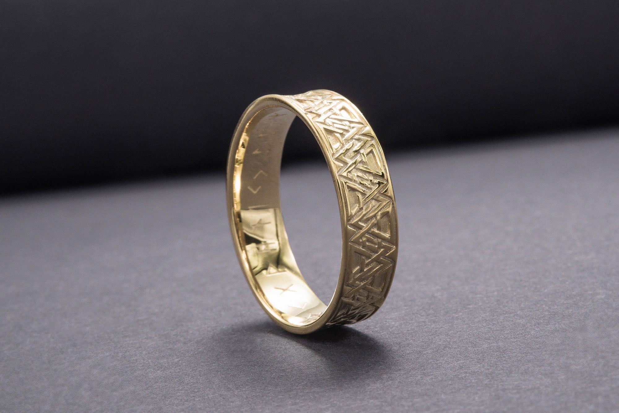 Ring with Valknut Symbol Gold Viking Jewelry - vikingworkshop