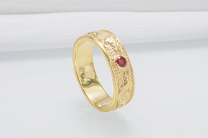 14K Gold Ring with Dragon and Red Cubic Zirconia Jewelry - vikingworkshop